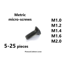 MS2 - Metric micro screws, black, countersunk Ø1.0-2.0mm, 5 or 25 pcs