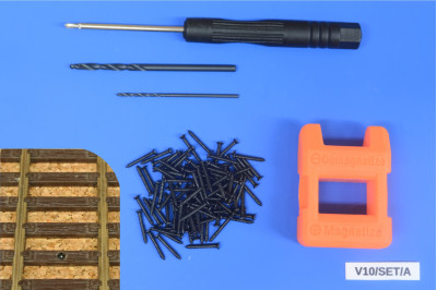 Track screwing kit HO, countersunk screws 1,2x10mm, 100pcs + accessories